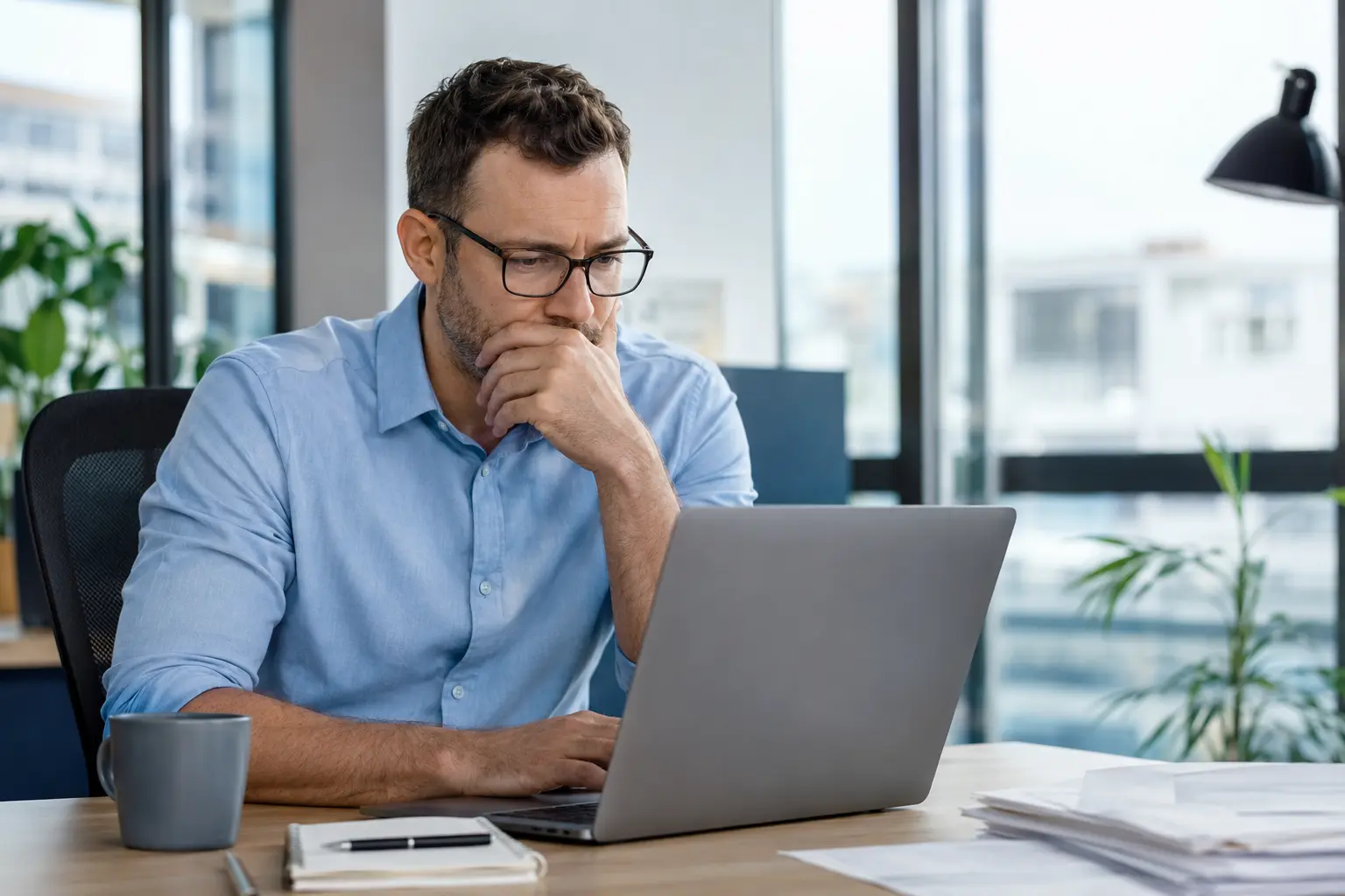 A lean-team hiring manager reviewing applications alongside his day-to-day work